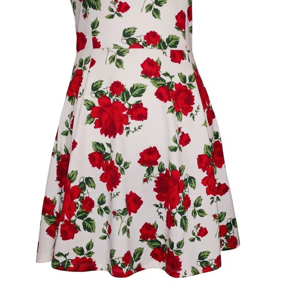 H&M Divided White w/ Red Rose Print Scoop Back Fit & Flare Skater Dress, Size 6 - Picture 3 of 16